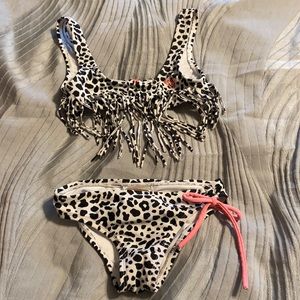 Roxy Teenie Wahine Dalmatian Fringe Bikini Sz 4